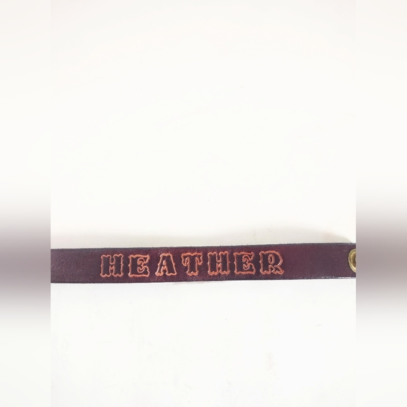Heather Name Bracelet Brown Hand Tooled Vintage Leather Western Embossed Adult - Picture 3 of 4